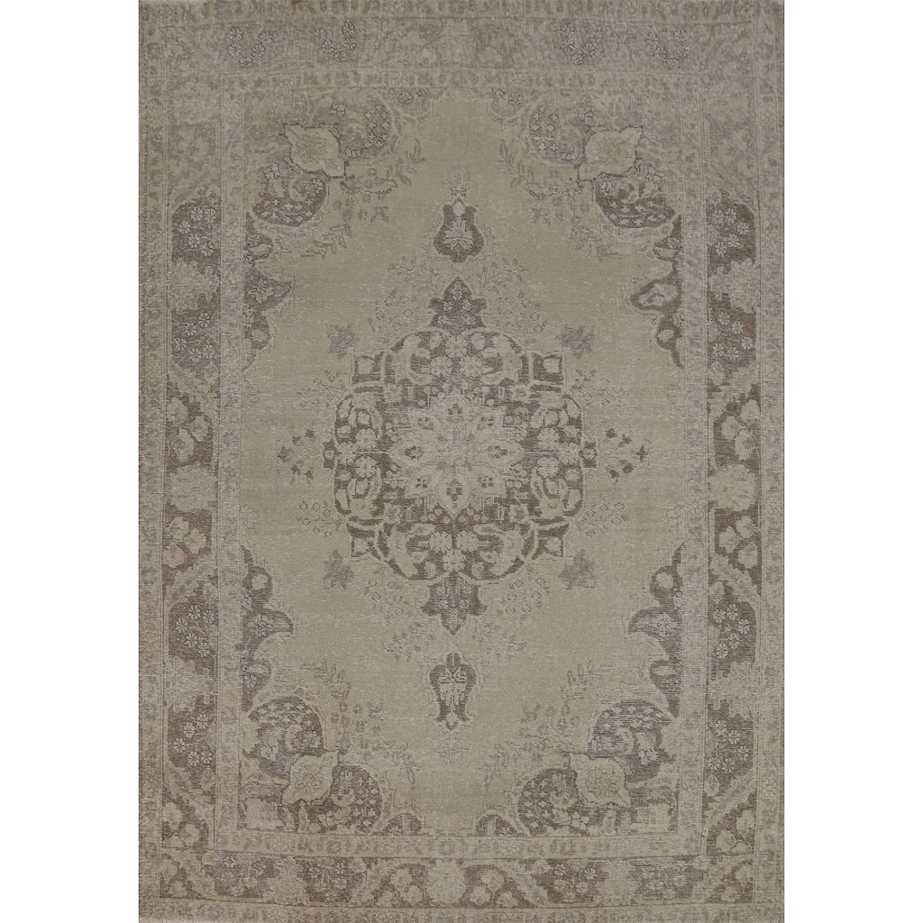 Distressed Tabriz Persian Area Rug Handmade Wool Carpet - 6'7"x 9'2"