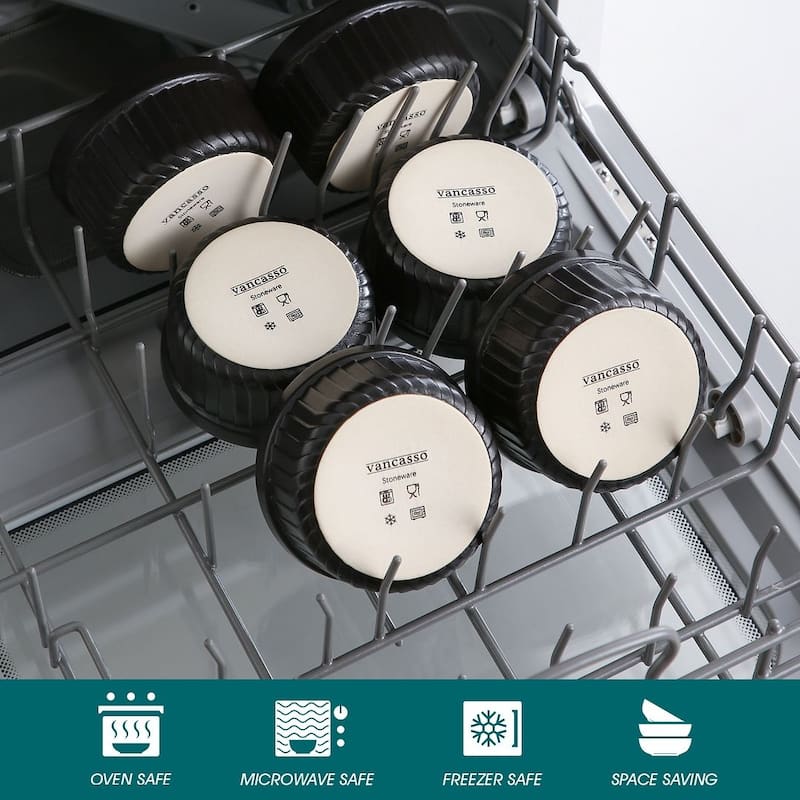 vancasso FORTE 6-Piece Stoneware Matte Black Round Baking Dish