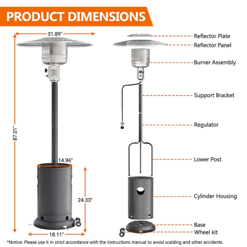 Upgraded 50,000 BTU Stainless Steel Propane Gas Outdoor Patio Heater