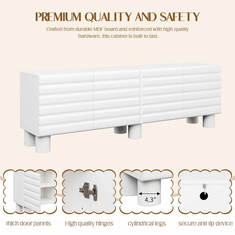 Stylish Thick Wavy Door TV Cabinet - Adjustable Shelves, TV Stand with 4 Cabinets for TVs Up to 75