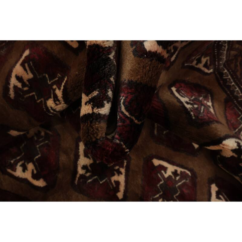 Hand Knotted Oriental 100% Wool Carpet Traditional All-Over Brown Turkoman Area Rug - 10' 6'' X 6' 10''