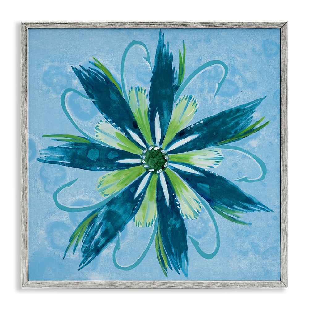 Stupell Blue & Green Abstract Flower Framed Giclee Art Design By Liz Jardine