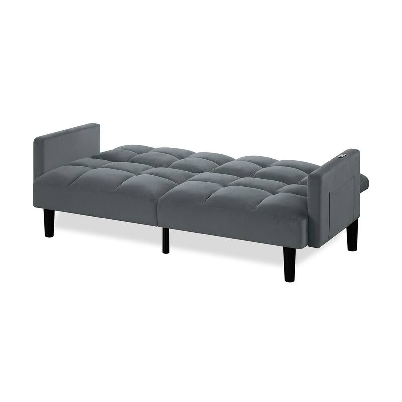 Roomfitters Velvet Futon Couch Convertible Folding Sofa Bed Tufted Couch for Apartment