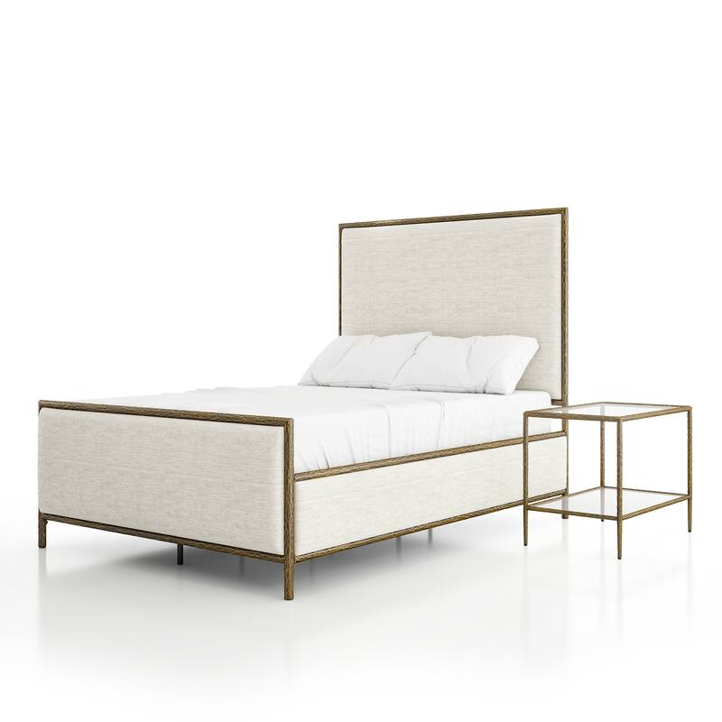 247 Shop At Home Lalia Modern 2-Piece Upholstered Hammered Metal Panel Bedroom Set with Nightstand