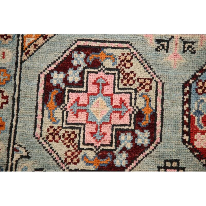 Geometric Kazak Rug Hand-Knotted Blue Wool Carpet - 3'3"x 4'11"