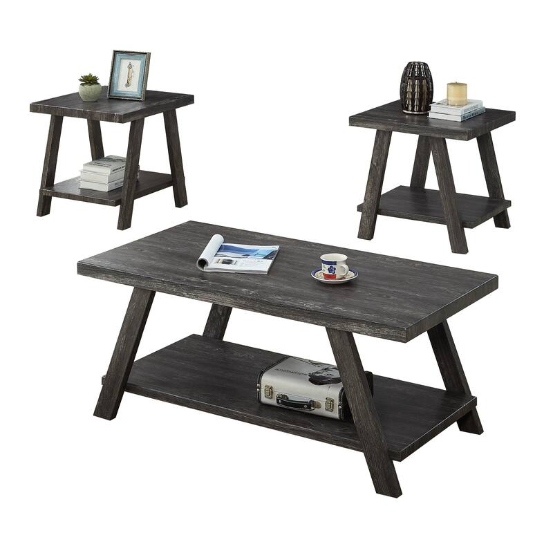 Modern Storage 3-Piece Coffee Table Set with Shelf and Wide-angled Legs for Living Room