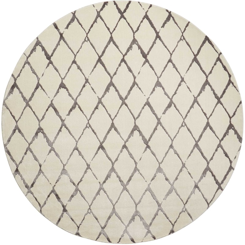 Nourison Twilight Contemporary Geometric Trellis Area Rug - 8' Round - Ivory/Grey - Rectangle