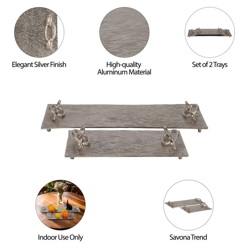 Decorative Metal Tray with Link Handles - Set of 2 - 21", 14", Gold