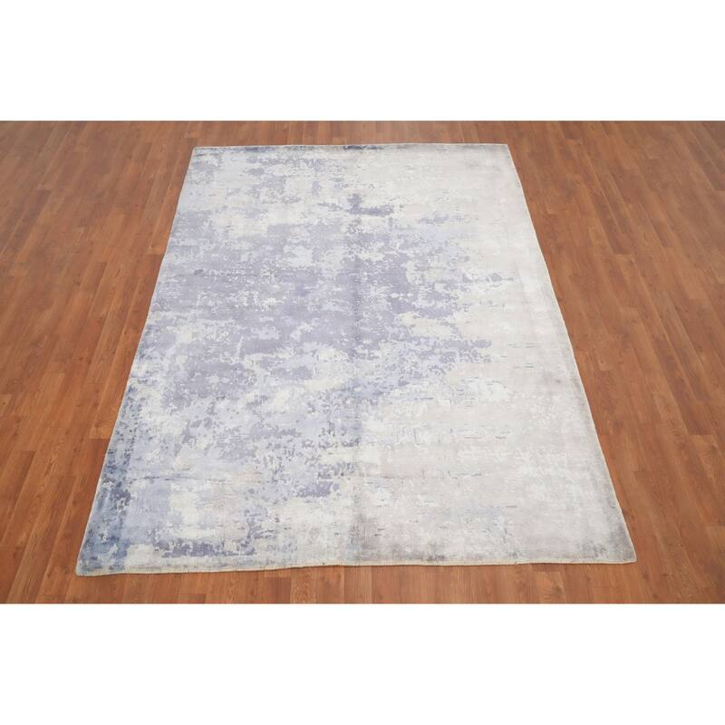 Hand Knotted Oriental Viscose Silk Carpet Modern Pictorial Purples Abstract Area Rug - 7' 10'' X 5' 9''