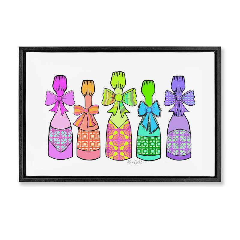 Stupell Patterned Drink Bottles Framed Floater Canvas Wall Art Design By Katie Conley - 25 x 17 - Black