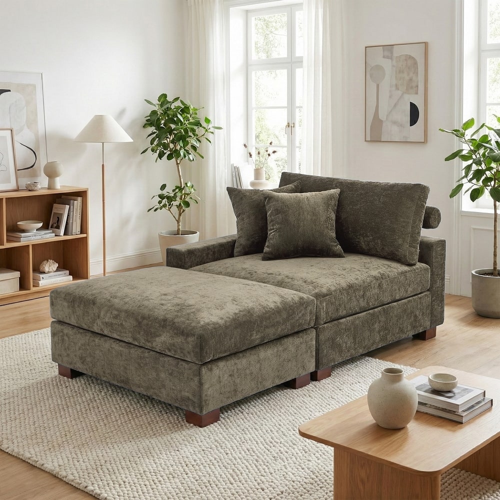 Oversized Chenille Modular Armchair And Ottoman Set Living Room Set