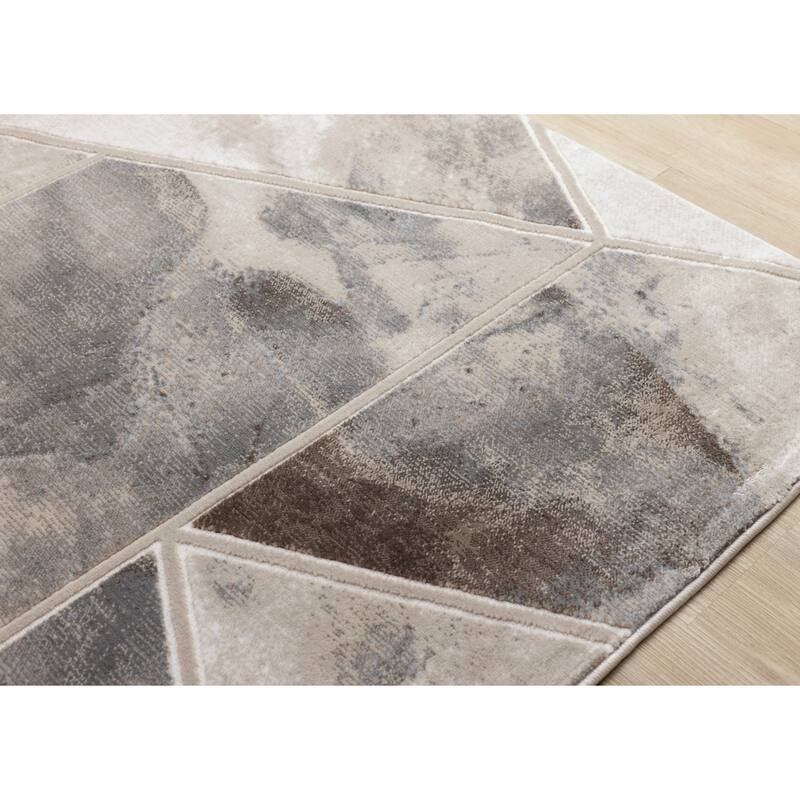 Cream Beige Grey Abstract Area Rug, 5'3" x 7'7"