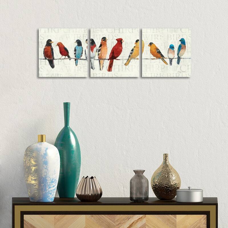 iCanvas "The Usual Suspects - Birds on a Wire" by Avery Tillmon 3-Piece Canvas Wall Art Set - 12x36x1.5