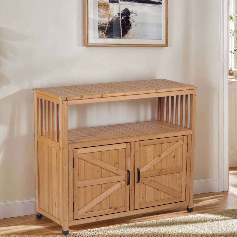 Wooden Patio Bar Table Set with Storage, Buffet Cabinet Sideboard for Outdoor and Indoor