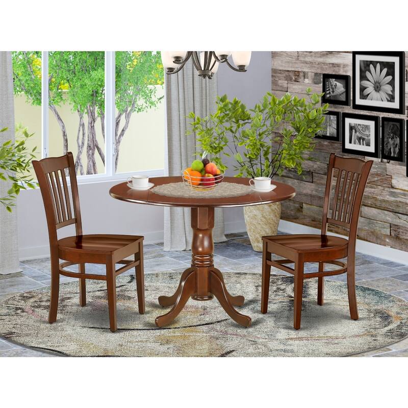 Round Dining Table Set - 42 Inch Kitchen Table with 2 Chairs - Linen White Finish