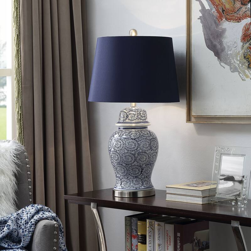 StyleCraft Blue Ivy Table Lamp - Blue Hardback Fabric Shade