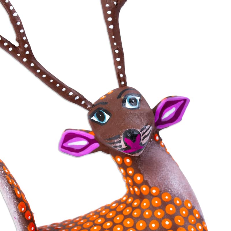 Novica Handmade Orange Deer Wood Alebrije Sculpture