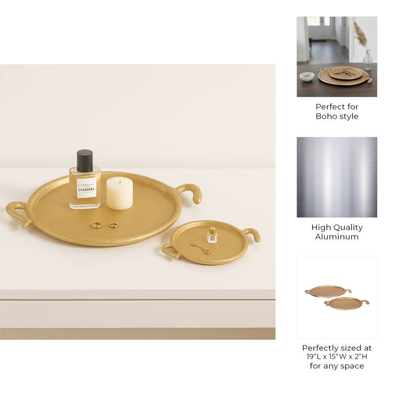 Metal Faux Snake Border Round Trays Set of 2 - Gold, 15" - 19.0"