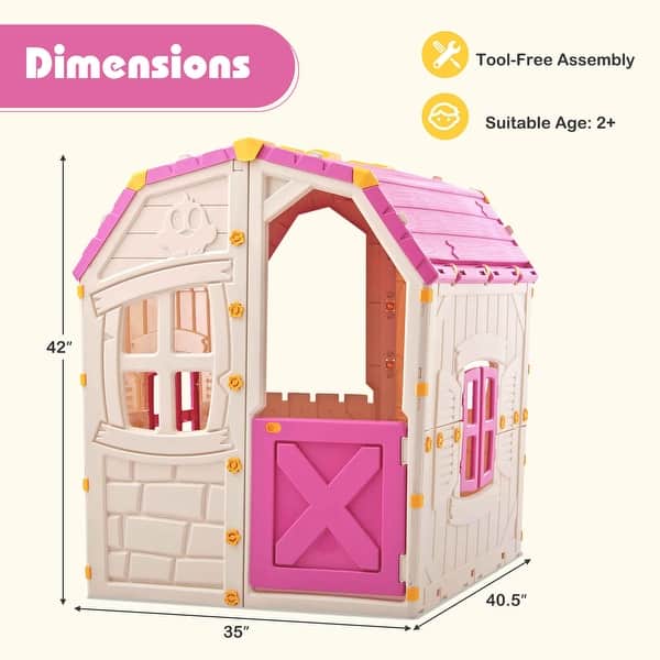 dimension image slide 0 of 2, Costway Outdoor Kids Playhouse with Openable Door Windows for Home - See Details