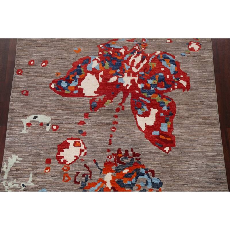 Vegetable Dye Contemporary Abstract Area Rug Hand-knotted Wool Carpet - 5'5" x 7'11"