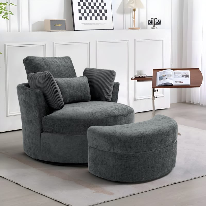 Chenille Swivel Accent Chair with Ottoman