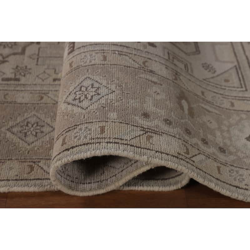 Beige Distressed Tabriz Persian Vintage Rug Handmade Wool Carpet - 6'4"x 9'8"