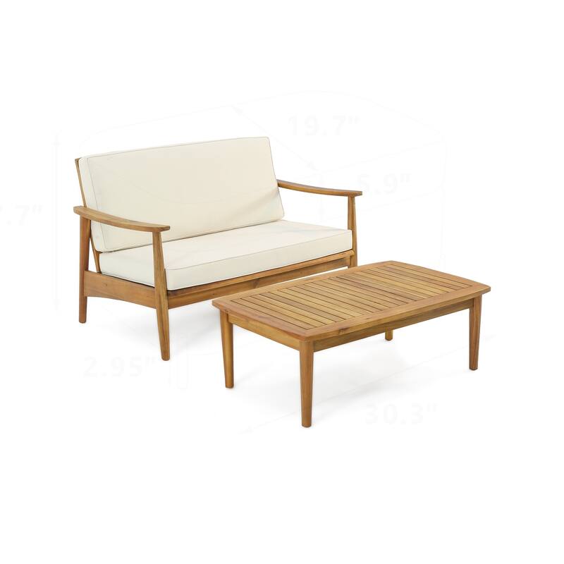 Acacia Wood Loveseat & Coffee Table Set for Outdoor Use