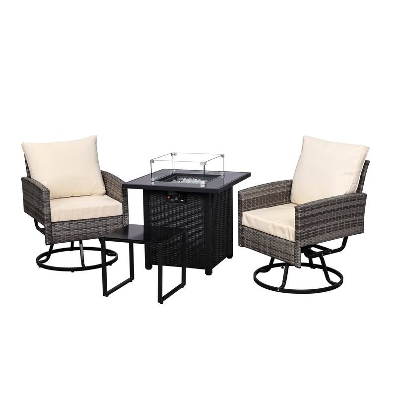 4 PCS Swivel Patio Conversation Set With Square Fire Table