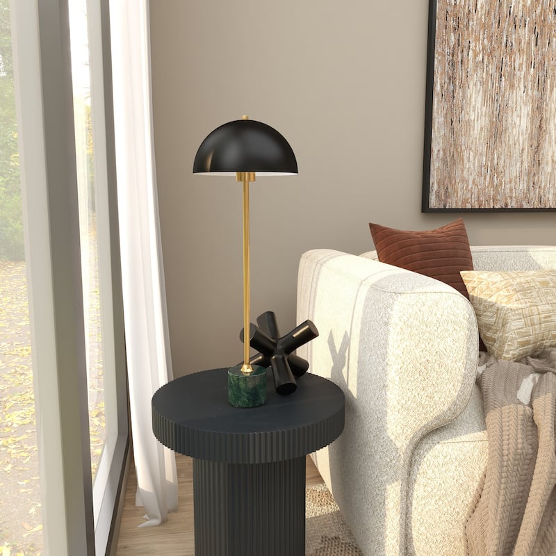 Metal Umbrella Style Room Desk Lamp with Marble Base - Black - Roche River Decor