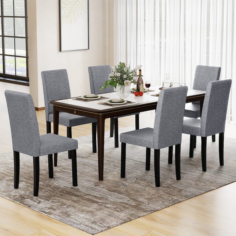 Gymax Dining Chair Set of 4 Fabric Upholstered Rubber Wood Legs Side