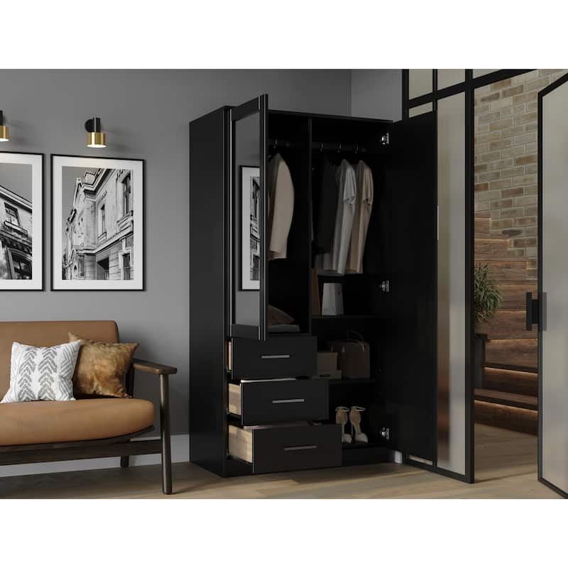 Palace Imports 100% Solid Wood Metro Wardrobe Armoire with Solid Wood or Mirrored Doors