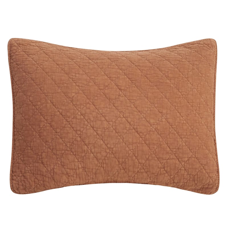 HiEnd Accents Stonewashed Cotton Gauze Traditional Style Solid Color Diamond Stitch 1 Piece Pillow Sham - Copper - King