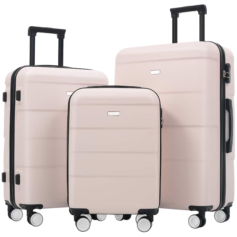 Hardshell Luggage Sets 3 Piece Double Spinner Wheels Suitcase with Handle Password Lock, Lightweight 20"+24"+28" Luggages - Light Pink