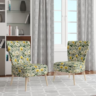 Designart "Meadow Greenery Botanical Green" Upholstered Floral Accent Chair - Bohemian & Eclectic Side Chair