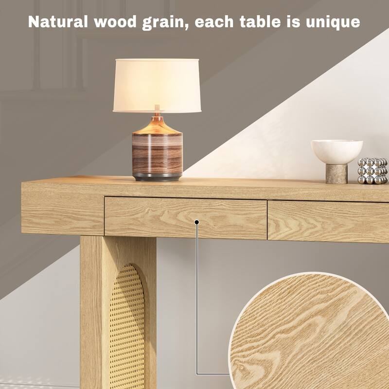 52 Inch 2 Drawers Console Table/Bar Table with Natural Wood Finish