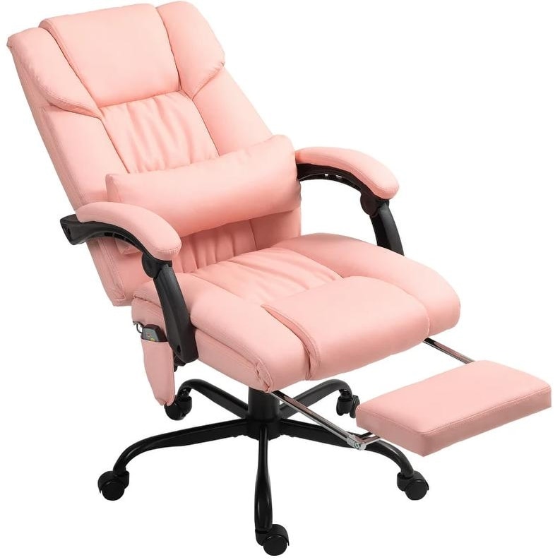 Massage Office Chair , High Back Reclining Office Chair with Footrest and Remote, Pink
