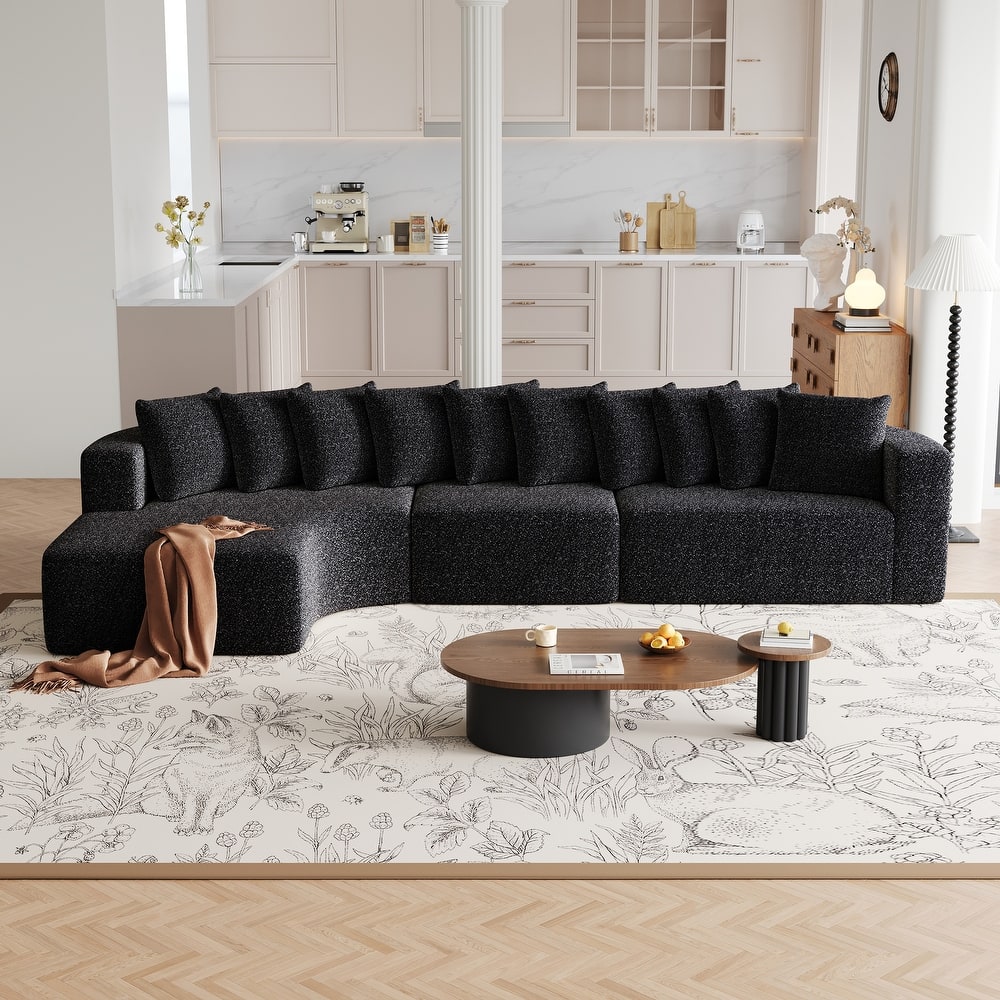 Chenille L-shaped Sectional Sofa with Curved Chaise Lounge and Piloows