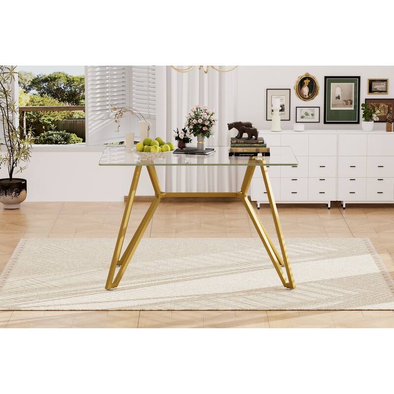 Glass Dining Table, Tempered Glass Tabletop and Metal Legs, Modern Style Glass Kitchen Table