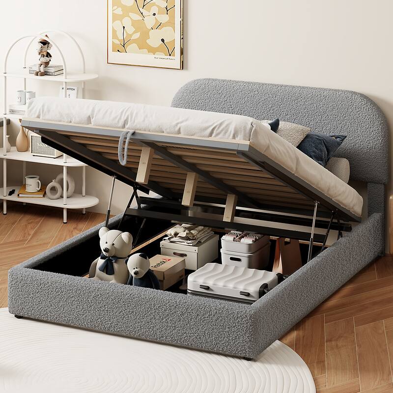 Teddy Fleece Full Size Upholstered Platform Bed with Hydraulic Storage System