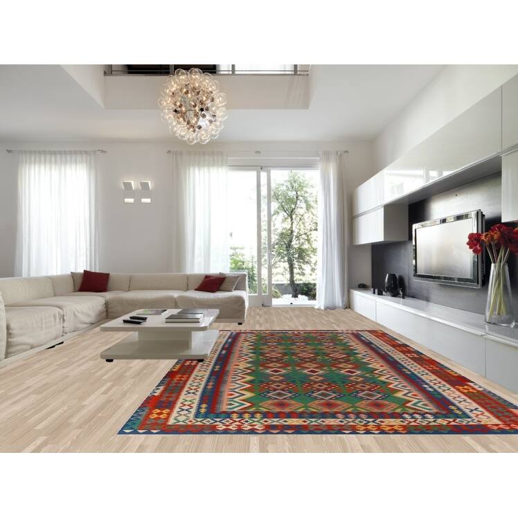 Geometric Kilim Oriental Large Rug Living Room Hand-Woven Wool Carpet - 10'2"x 16'3"