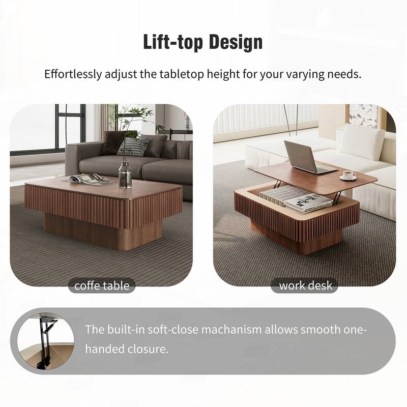 Lift-top Coffee Table Solid Wood Veneered Coffee Table with Storage and Adjustable Height