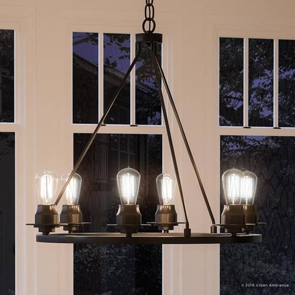 slide 2 of 7, Luxury Industrial Chic Chandelier, 27.5"H x 28"W, with Vintage Style, Charcoal Finish by Urban Ambiance