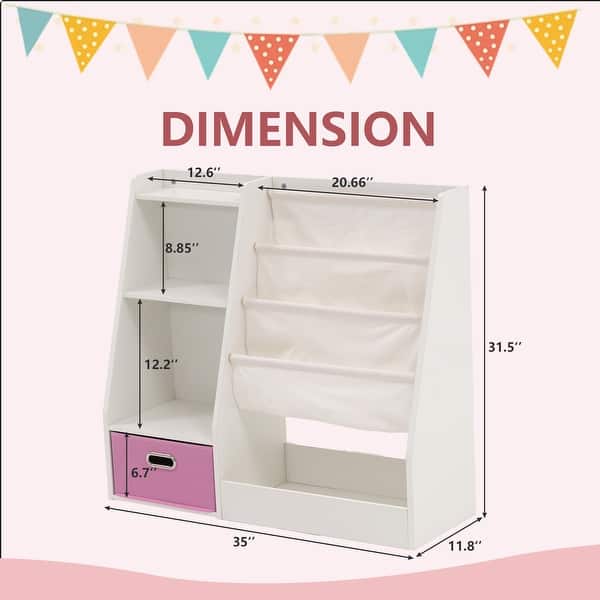 Open Children's Bookcase And Toy Storage Organizer With Drawers