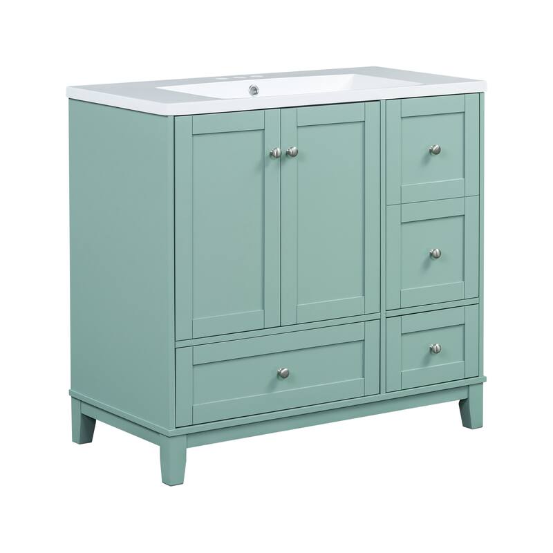 36" Modern Bathroom Vanity with USB Charging, 2Doors and 3Drawers Storage Vanity Cabinet, single sink, Faucets Not Included