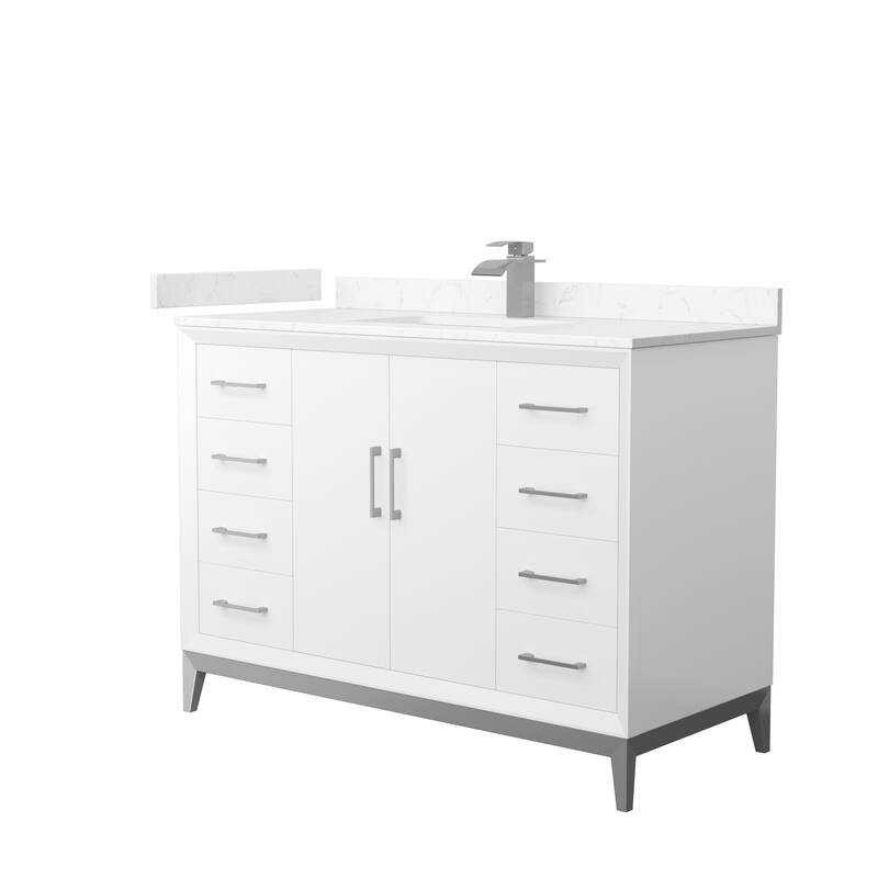 Amici Single Bathroom Vanity Set, Cultured Marble Top - 48-Inch Single - White, Nickel Trim, Carrara Cultured Marble Top