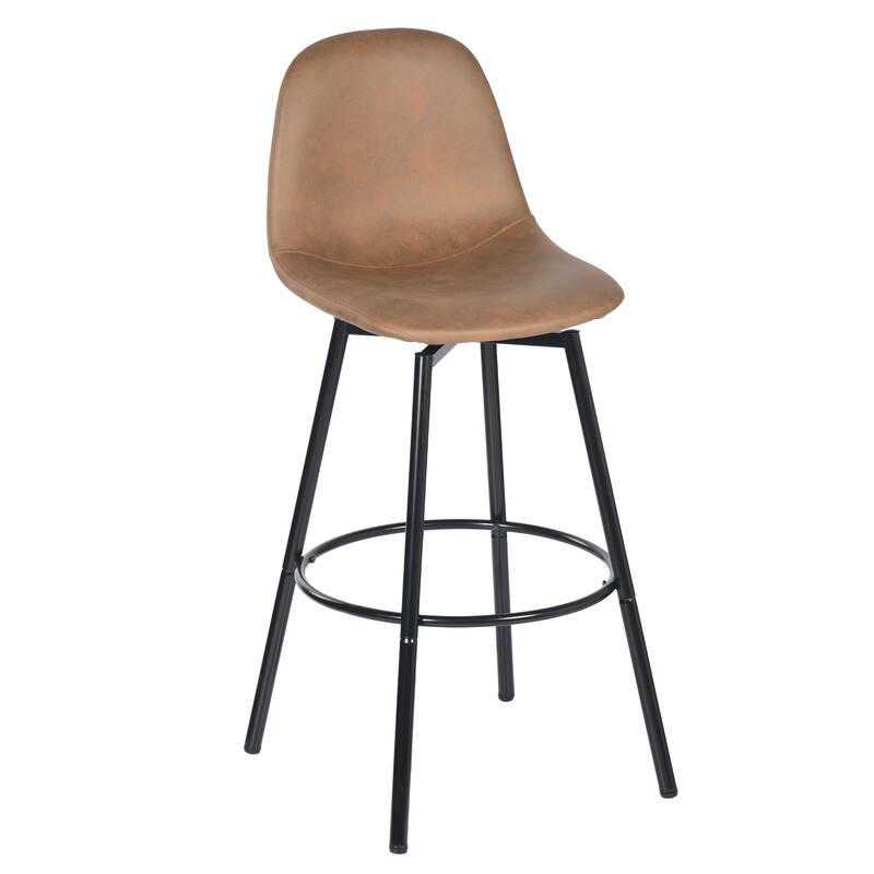 Homy Casa Faux Leather Tech Fabric Bar Stool with Backrest and Black Metal Frame - Counter Height & Bar Height, Rustic Brown - Bar Height