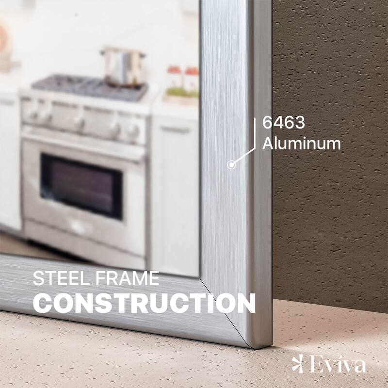 Eviva Sax 47" x 20" Rectangular Brushed Nickel Metal Framed Mirror - Brushed Nickel