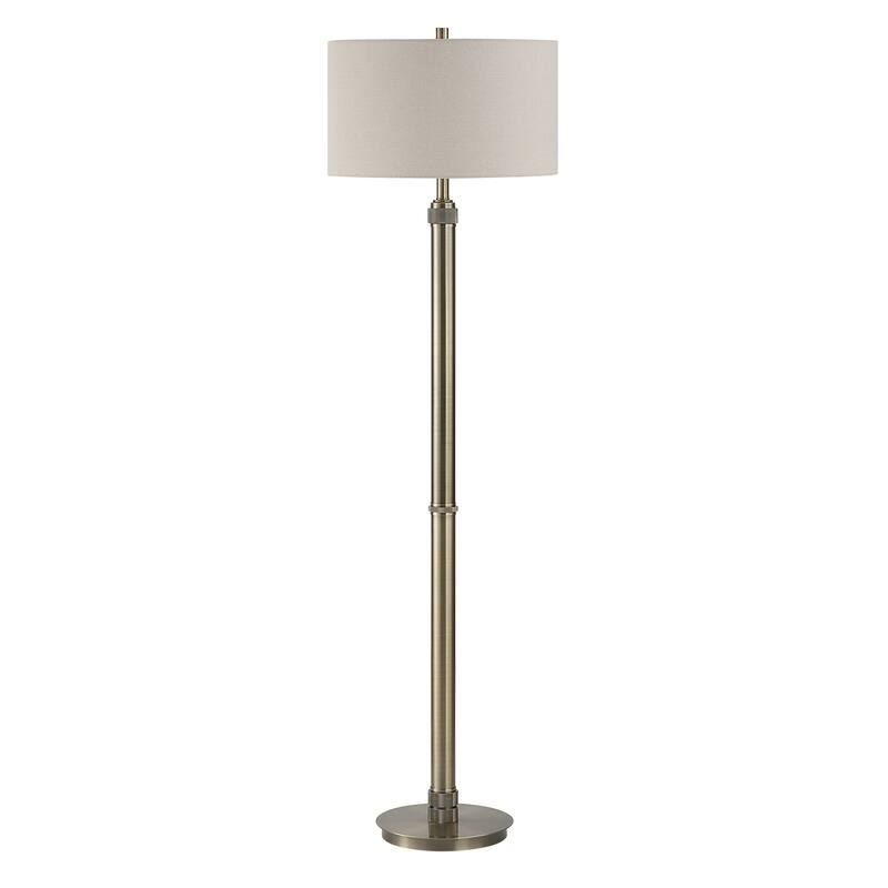 Strick & Bolton Antique Brass Floor Lamp with Knurling Details and Linen Shade - 17 x in x 17 x in 64