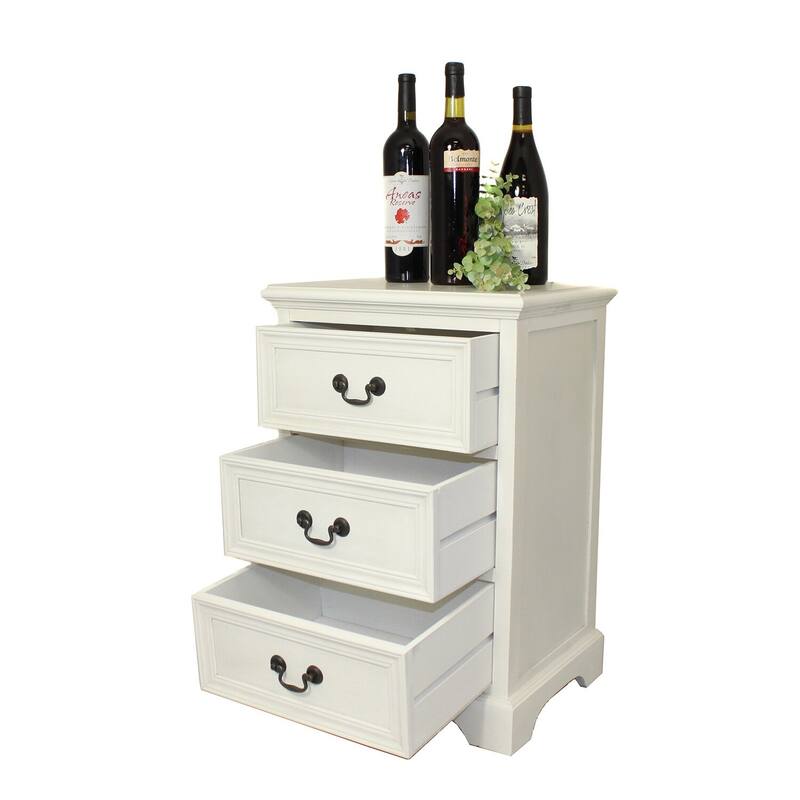 Antique White Solid Wood Nightstand with 3 Drawers for Bedroom Storage