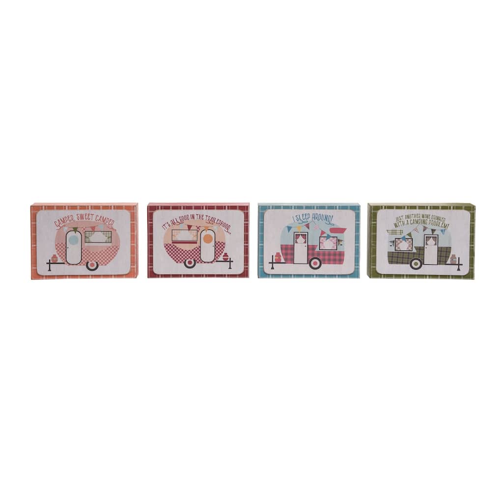 Transpac MDF Cute Camper Decor Set of 4 Spring Home Decorations